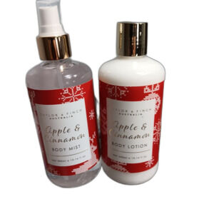 Taylor & Finch Australia Apple & Cinnamon body mist and body lotion set.
